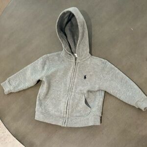 RALPH LAUREN BABY baby girl Boy POLO grey Cotton logo knit hoodie Sweater 12 mo